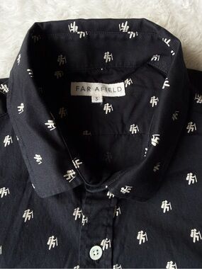 Far AField Men Black Hiking Print Button Down Long Sleeve LARGE Classic Indie